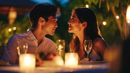 celebrating an Asian couple's anniversary outside with their friends. A joyous couple's dinner party with friends in the evening light