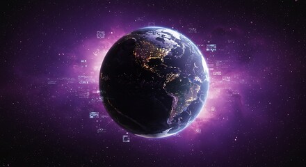 Obraz premium Global Network Digital Earth Technology Space Data Innovation Connectivity