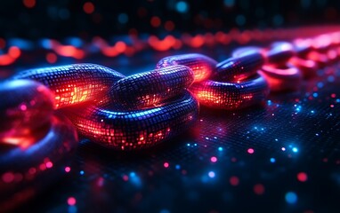 Glowing chain links forming a digital connection.