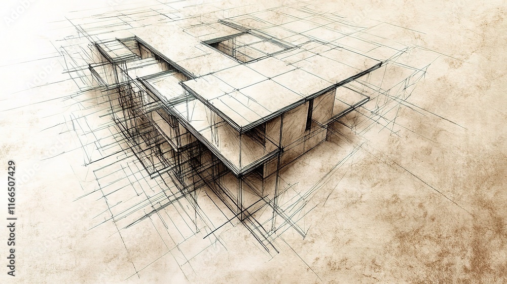 Poster detailed architectural drawing of building foundations and structures