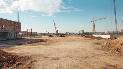 Industrial Building Construction Site with Wide Open Space
