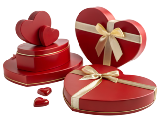 
Red podium product display with heart shape elements and gold ribbon on white background.PNG transparent
