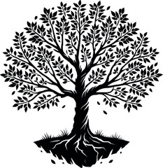 Simple Black Tree Silhouette with Branches Isolated on White