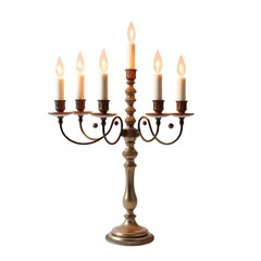Fototapeta premium Ornate Gold Candleholder with Four Lit Candles on transparent background