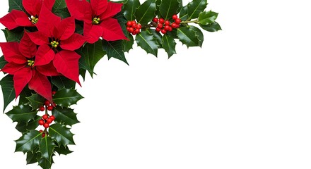 Fototapeta premium Festive Christmas Corner Border Poinsettia Holly Berries Holiday Decor