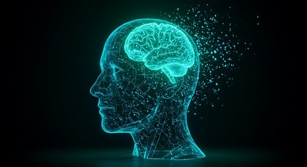 Glowing Human Head with Brain Data Flow AI Concept