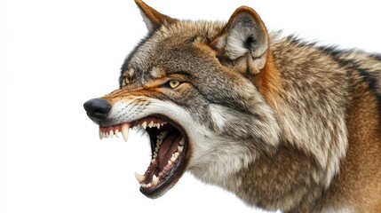 Fototapeta premium A fierce wolf with bared teeth, showcasing its powerful and aggressive expression.