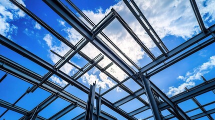 Steel Structure Framework Under Blue Sky with Clouds