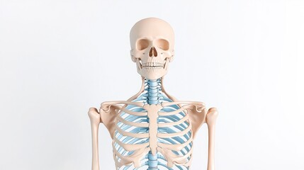 Anatomical model of a human skeleton for educational purposes.