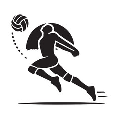 Volleyball Silhouette Vector Illustration, Solid White Background.