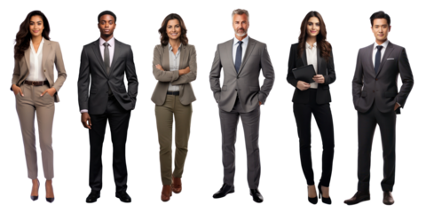 PNG Diverse professionals in business attire, element set on transparent background