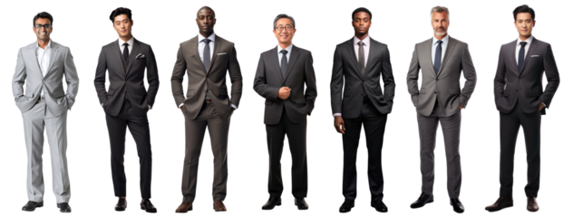 PNG Diverse businessmen in formal attire, element set on transparent background