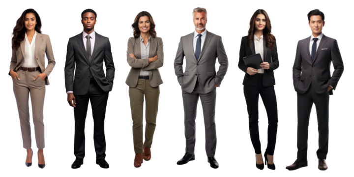 PNG Diverse professionals in business attire, element set on transparent background