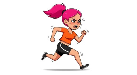 Determined Woman Jogging Intense Workout Fitness Illustration