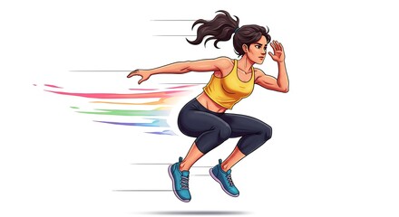 Woman Runner Athletic Speed Colorful Fitness Active Motion Sports Exercise Power Energy Dynamic