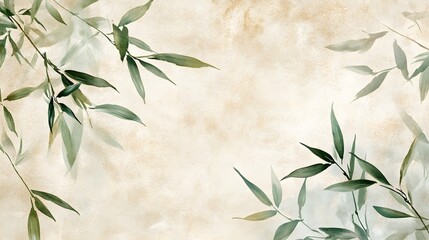 Minimalistic Green Bamboo Leaves on Textured Background