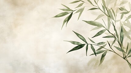 Minimalistic Green Bamboo Leaves on Textured Background