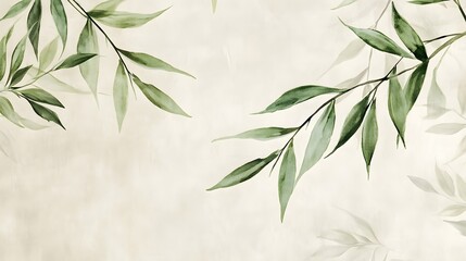 Minimalistic Green Bamboo Leaves on Textured Background
