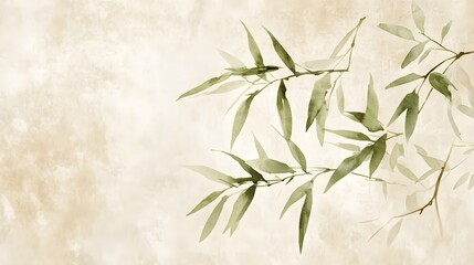 Minimalistic Green Bamboo Leaves on Textured Background