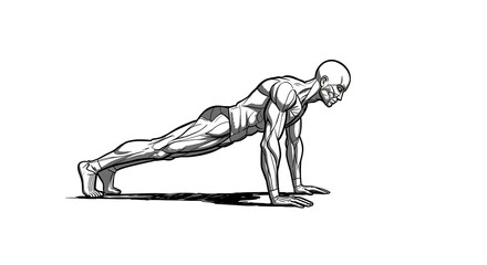 Muscular Man Plank Pose Fitness Strength Exercise Workout Bodybuilding Anatomy Training Gym Health