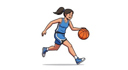 Cartoon Basketball Player Dribbling Girl Athlete Sports Illustration