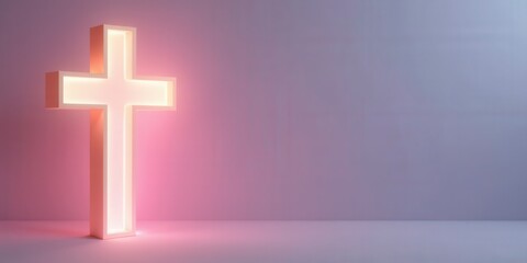Fototapeta premium Illuminated Cross, Pink and Purple Background