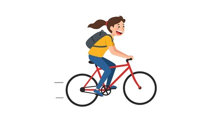 Happy Girl Cycling Bicycle Ride Outdoor Fun Active Lifestyle Illustration