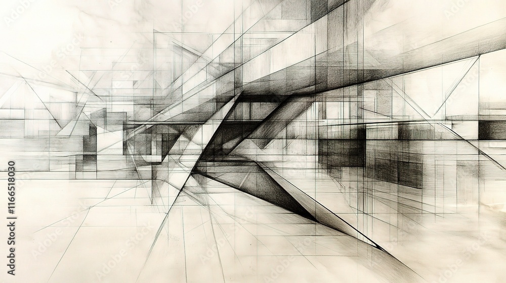 Poster abstract architectural drawing with precise lines and geometric forms