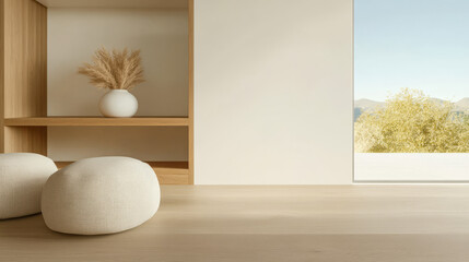 Cozy modern interior with natural light and minimalist decor in a serene setting