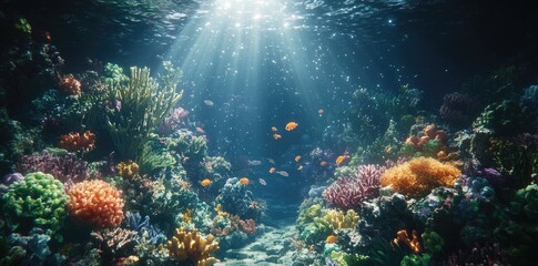 Fototapeta premium Vibrant Underwater Coral Reef Scene With Fish