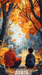 Fototapeta premium Serene Autumn Forest Pathway with Vibrant Foliage and Inviting Atmosphere