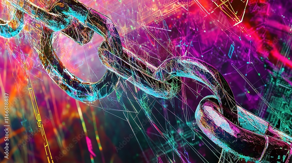 Poster colorful digital blockchain connection concept with abstract network design