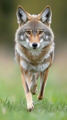 Fototapeta premium A close-up of a coyote walking through a grassy area.