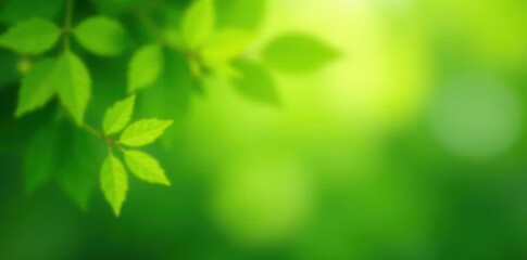 Obraz premium Blurred green leaves, soft bokeh, nature background, organic, art, element