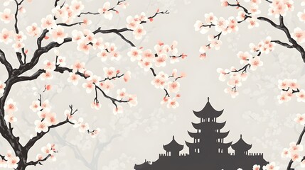 Serene Sakura Sanctuary: Delicate Blossoms, Tranquil Pagodas