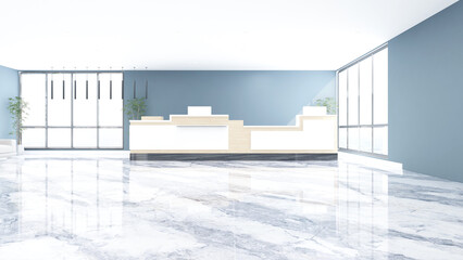 office front desk or receptionist room with minimalist design interior 3d render