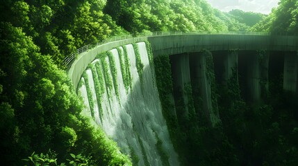 Breathtaking waterfall cascading over a lush green cliff in an enchanting landscape.