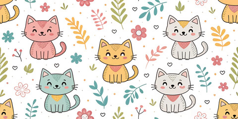 Seamless Cats Background, Celebrating the Playfulness and Charm of Feline Companions