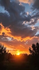 Fototapeta premium Sunrise over clouds with orange sky