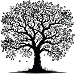 Simple Black Tree Silhouette with Branches Isolated on White