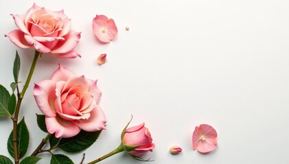 Fototapeta premium Elegant flower arrangement, pristine white backdrop , flower shop, roses, flower art