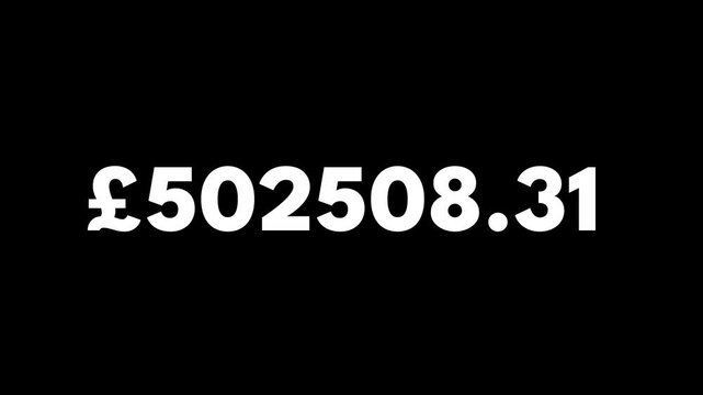 1 Million Pound Sterling Counter Number from 0 to 1000000 GBP. Electric Money Counting Digits with Decimal Numbers. Business Profit and Income, Financial Freedom, Millionaire and Billionaire