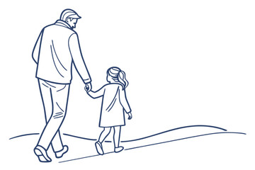 Timeless Father-Daughter Moments in Simple Line Drawing Vector