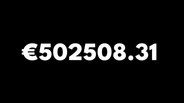 1 Million Euro Counter Number from 0 to 1000000 euros. Electric Money Counting Motion Graphic Digits with Decimal Numbers. Business Profit and Income, Financial Freedom, Millionaire and Billionaire