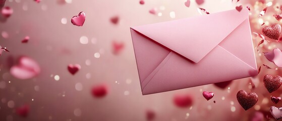 A beautiful Valentines Day background featuring a pink envelope illustration, romantic elements, and a customizable banner template for your message