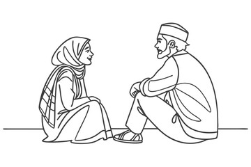 Fototapeta premium Minimalist Line Art Depiction of an Islamic Couple Fostering Connection and Love