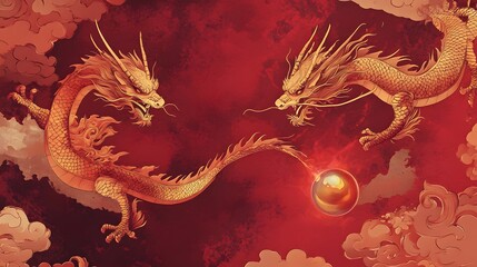 Fototapeta premium Majestic Golden Dragons - Mythical, Legendary, Powerful, Auspicious