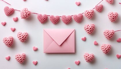 A delightful Valentines Day decoration template with a pink envelope, charming background, and a customizable banner for a romantic, heartfelt message