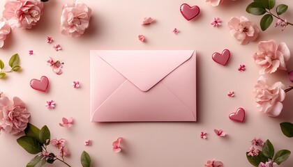 A delightful Valentines Day decoration template with a pink envelope, charming background, and a customizable banner for a romantic, heartfelt message