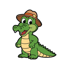 Cute Cartoon Crocodile Wearing a Hat